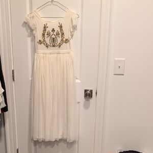 Joyfolie Lexie maxa Elegant Cream Kids Dress with Gold Embellishments Size 7